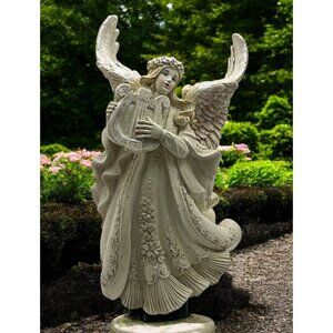 Vintage Angel Musician Figurine with Lyre Floral Gown Peace Harmony Spiritual
